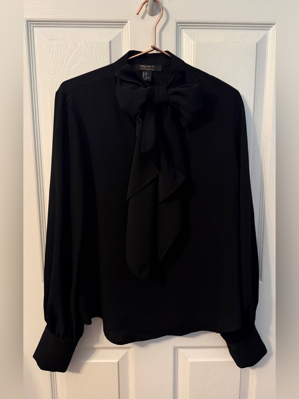 Forever 21 Black Bow Neck Long Sleeve Blouse